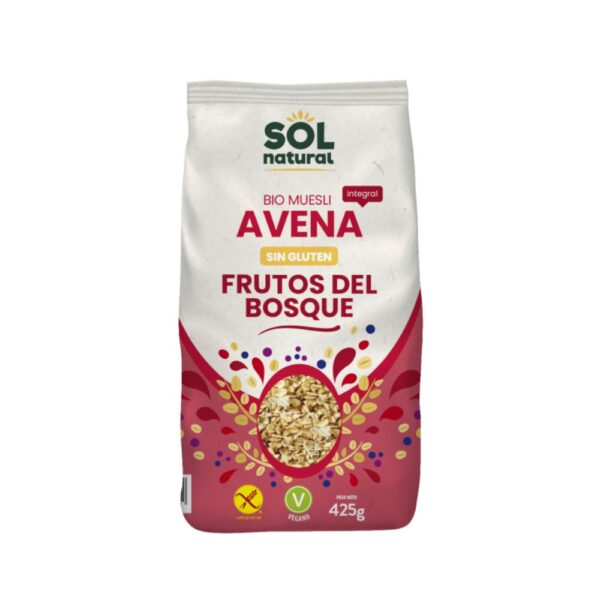 Bio Muesli Avena Integral S/G Frutos Del Bosque 425Gr Sol Natural