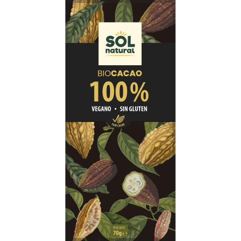 Chocolate 100% Cacao S/G 70gr Sol Natural